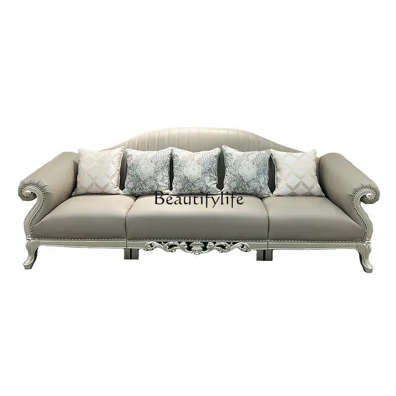 

French light luxury sofa living room combination American leather solid wood 123 European high-end villa sofa