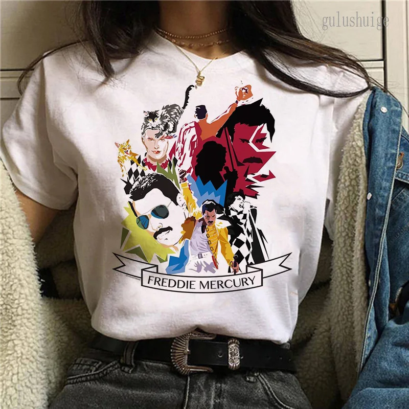 Freddie Mercury Queen Band T Shirt Donna Harajuku Estate Casual Streetwear Maglietta Kawaii Ullzang T-shirt Casual Top Tees Donna