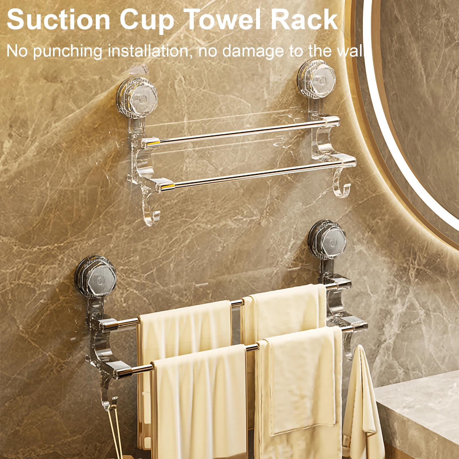 Dual-Layer Suction Cup Towel Rack Stainless Steel Non Perforated Shower Towel Bar Rack Bath Towel Holder Bathroom Accessories