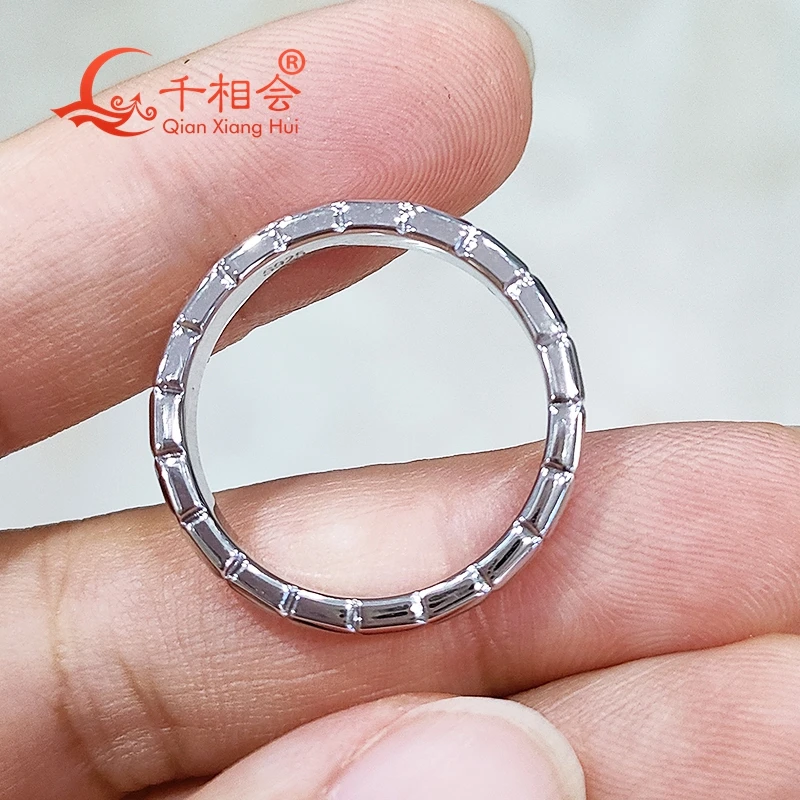 2mm round engraved square Band 925 Sterling Silver D Color VVS Round Moissanite Diamond Jewelry making wedding dating