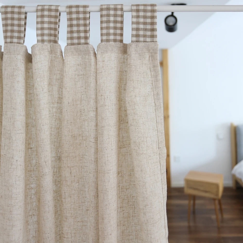 Nordic Solid Color Cotton Linen Semi-blackout  Short Curtains Modern Simple Owl Embroidery Plaid Curtain for Cafe Door Fabrics