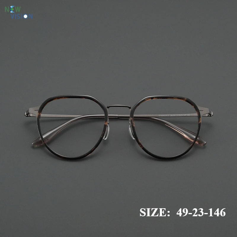 Polygonal Glasses Men Retro Pure Titanium Eyeglass Frame Tortoise Shell Gun Color Optical Myopia Anti Blue Light Women Eyewear