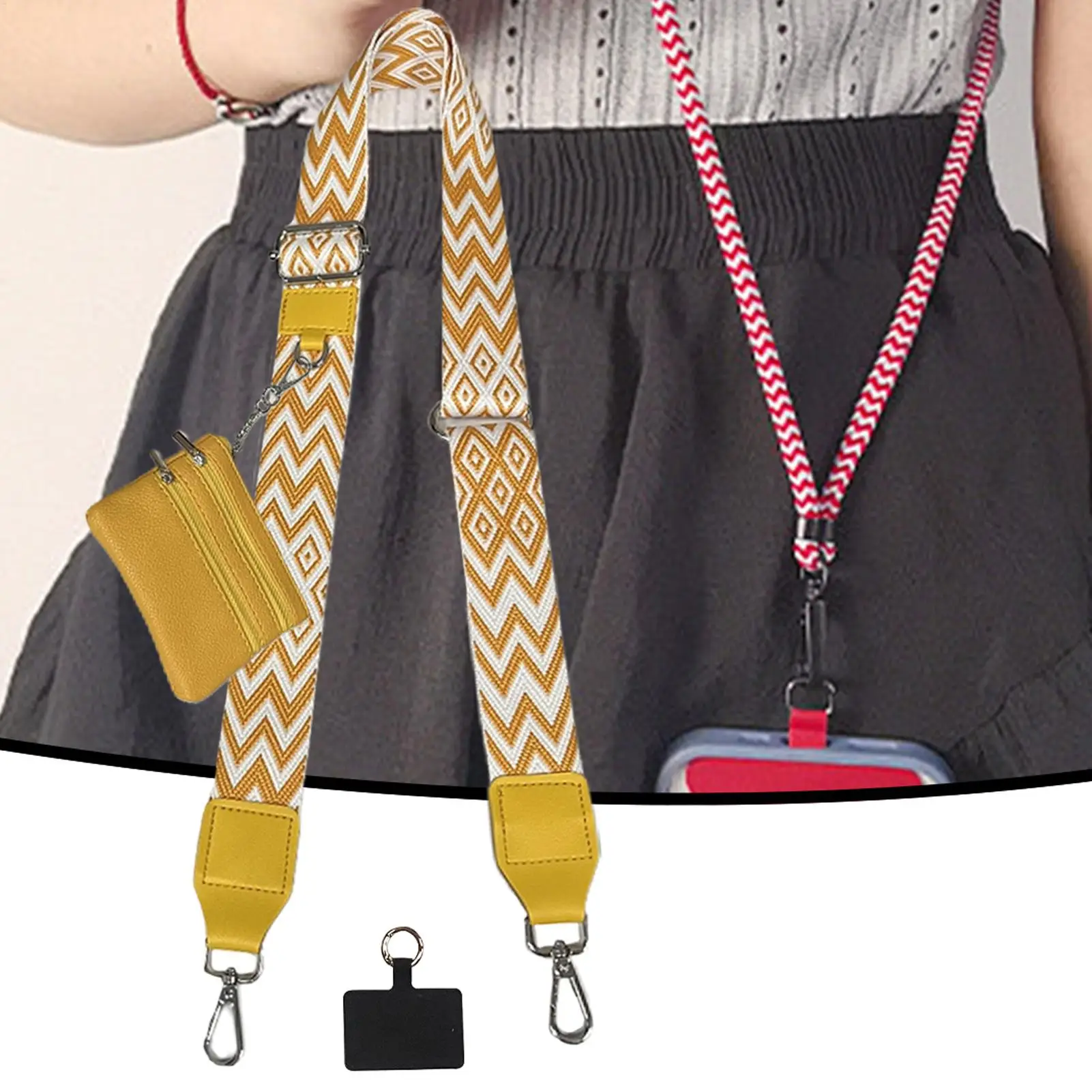 

Ремешок для телефона с сумкой на молнии для женщин, регулируемый ремешок для мобильного телефона через плечо с кошельком, зажим и ремешок Gos для телефона