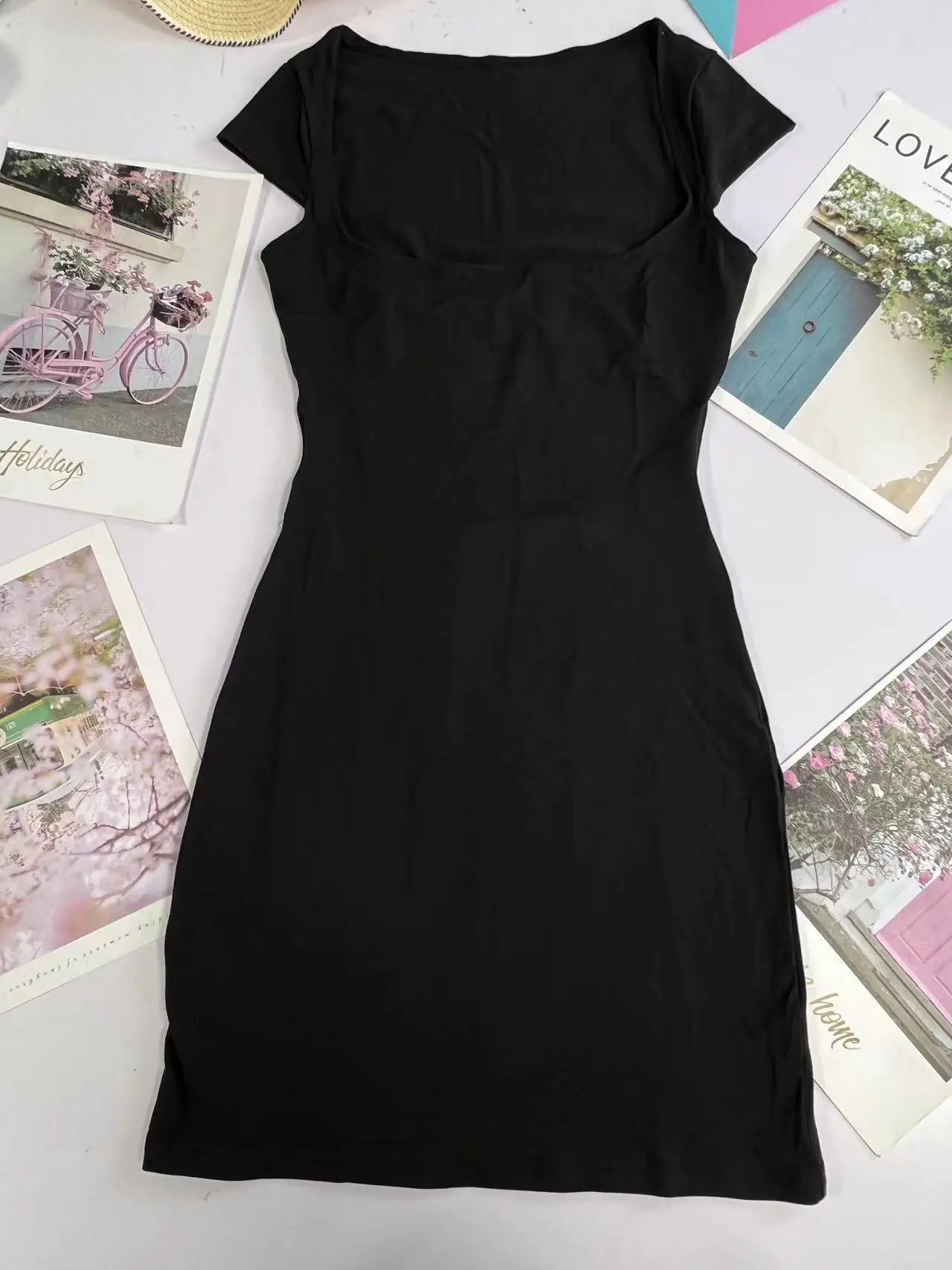 여성용 스퀘어 칼라 섹시한 힙 원피스, 로우 컷 피규어 슬림 타이트 힙 스커트, 순수 스파이스 걸 원함, 2024 여름 신상