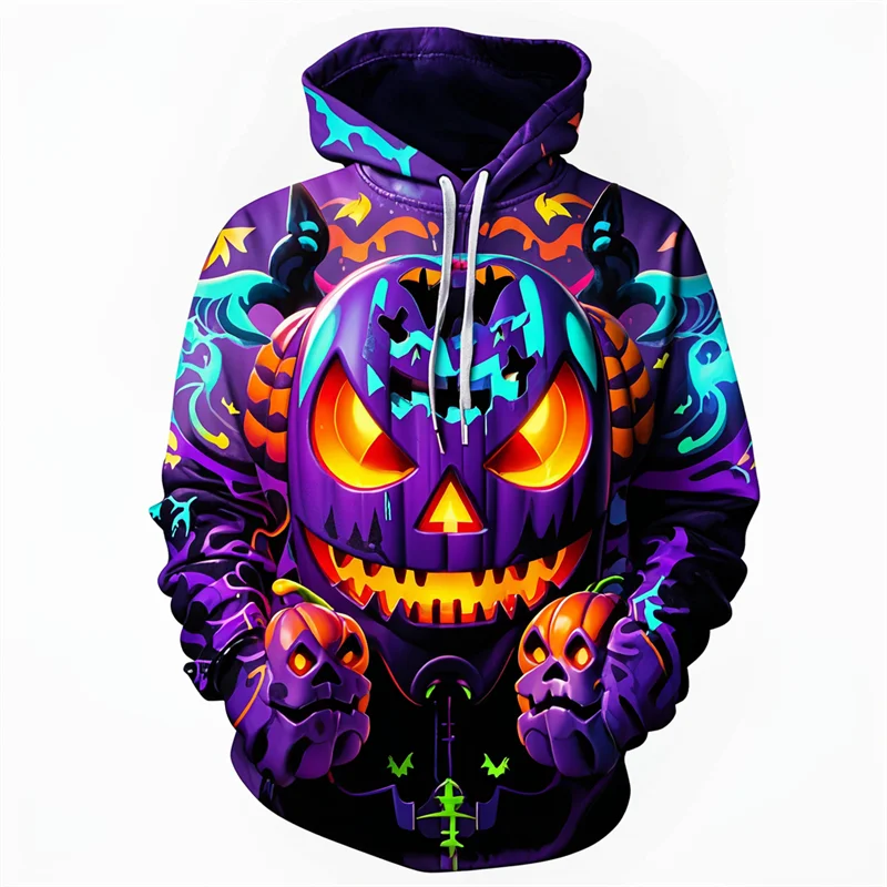 

Funny Colorful Pumpkin Graphic Men's Hoodies 3D Print Halloween Theme Creative Personality Long Sleeve Top Autumn Casual Clothes