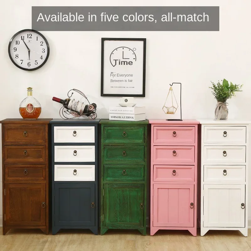 European Style Simple Modern Bedside Cabinet Pink Girl Heart Nightstand Bedroom Solid Wood Locker Living Room Furniture Cabinet