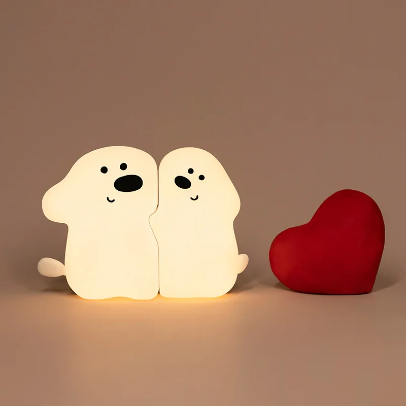 2 In 1 Snuggle Puppy Night Light Cute Dog Animal Lamp Dimmable USB Charging Boy Girl Couple Gifts Nightlight For Bedroom Bedside