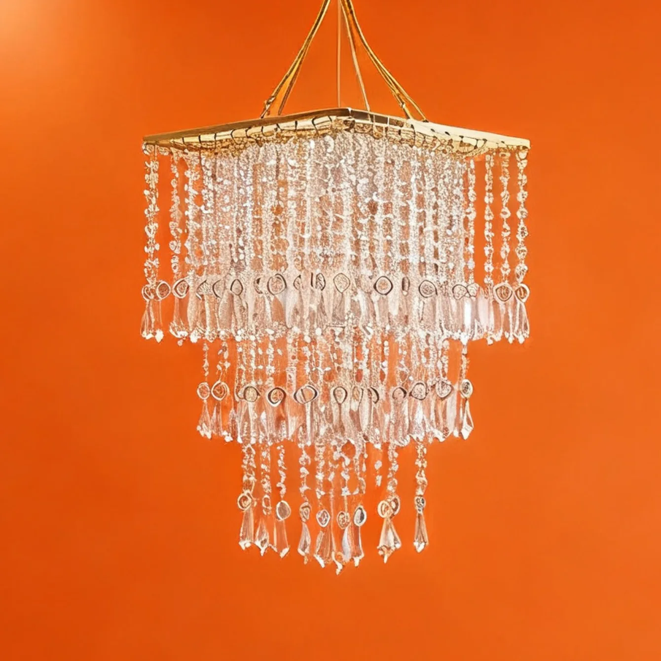 30CM Golden Square Hanger Acrylic Crystal Beaded Ceiling Pendant Light Energy Saving Chandelier Home Interior Fashion Lamp Parts