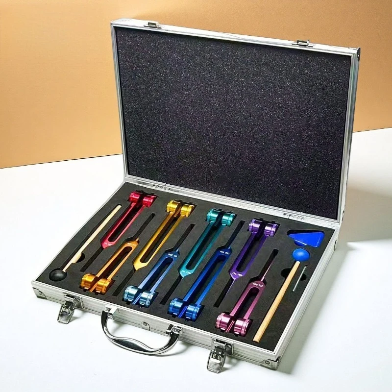 Aluminum Colorful Tuning Fork Set Picking Ear Tuning Forks with Box Sound Healing Professional Portable Tuning Fork Chakra Set