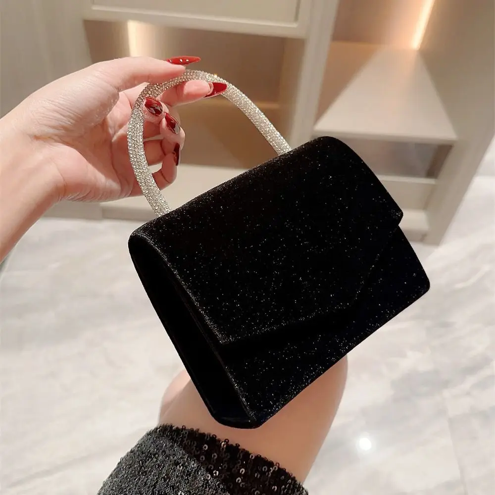 Black Velvet Evening Bag Fashion French Vintage Chain Shoulder Bags Banquet Clutch Wedding Party