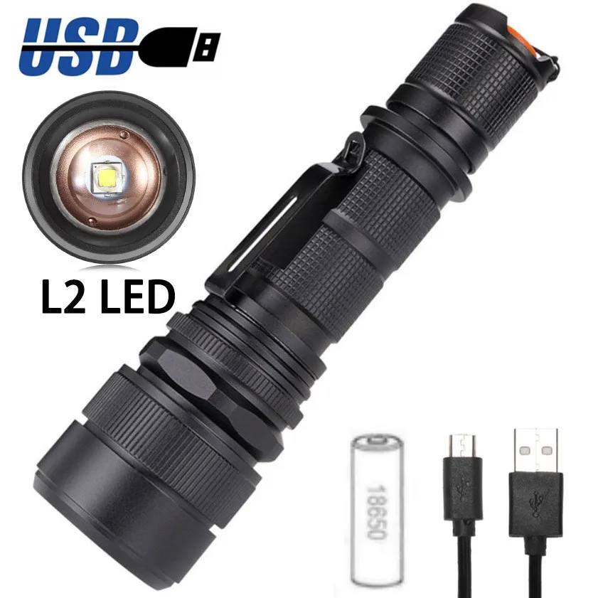 

L2 светодиодный 5-Mode 2000 Lumens USB перезаряжаемая батарея 18650