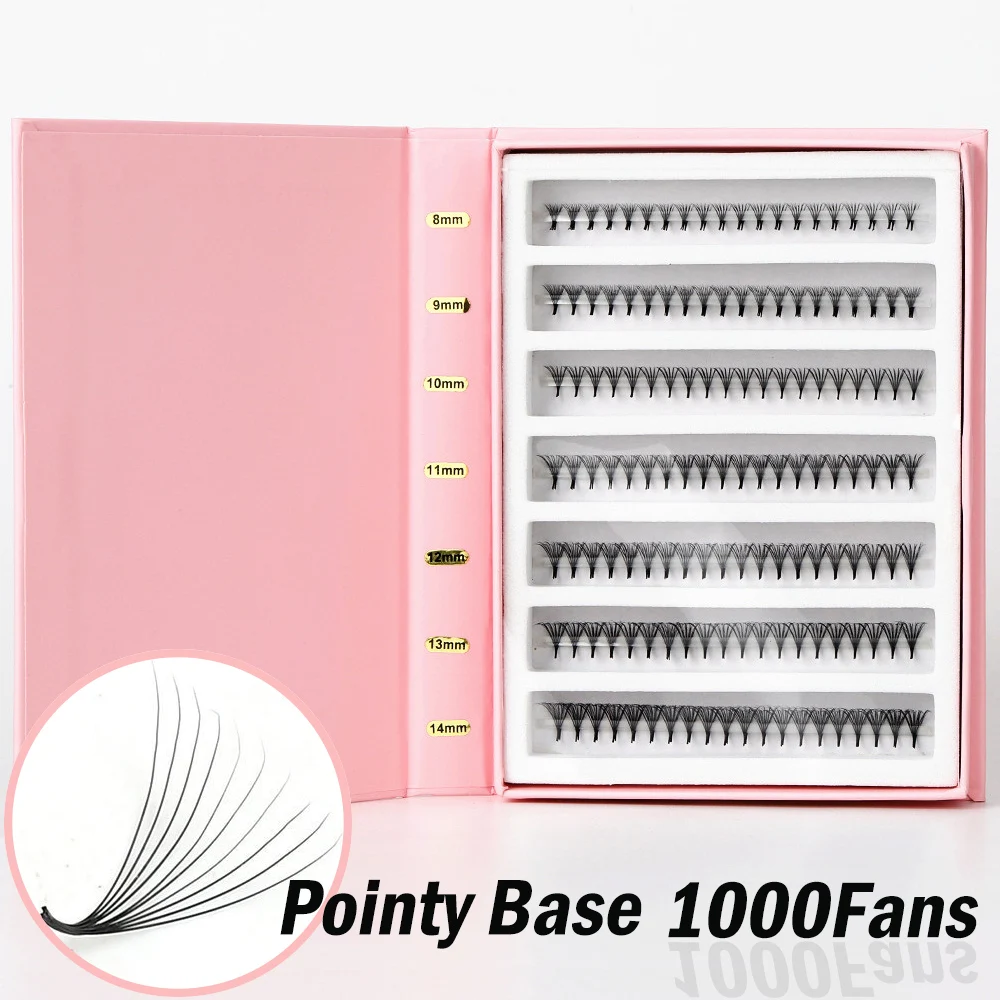 

1000 Fans 5d 6d 10d 14d Sharp Narrow Stem Premade Volume Fans 0.05 0.07mm Lash Pointy Base Premade Fans Slim Thin Lash Eyelashes