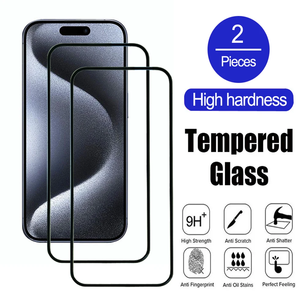 2Pcs 9D Tempered Glass On For iPhone 13 14 15 Plus Pro Max Screen ProtectorTransparent For iPhone 13 mini Protective Glass Film