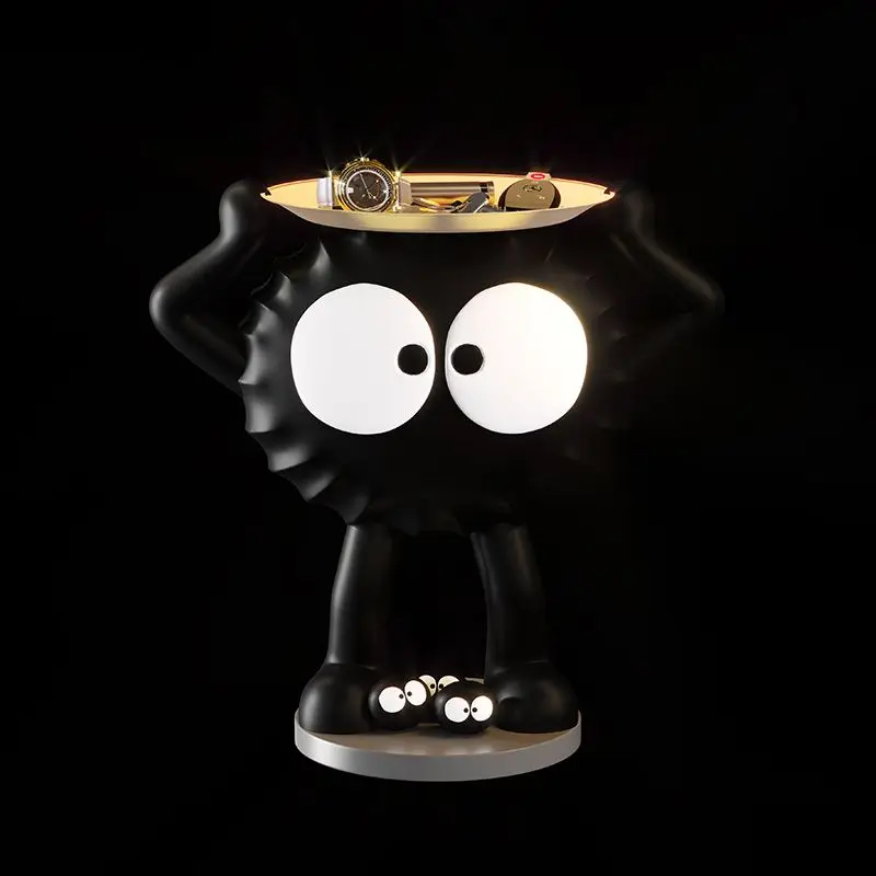 Imagem -05 - Big Eyes Black Coal Ball Resina Key Ornament Bandeja de Armazenamento de Desenhos Animados Nórdico Home Craft Decoração da Sala de Estar Decoração de Mesa