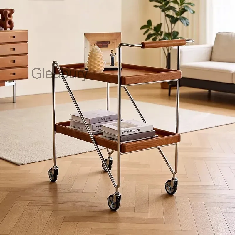 Medieval-style Salon Trolley Solid Wood Double-layer Salon Trolley Storage Commercial Furniture Carrello Parrucchiere ZY40TC