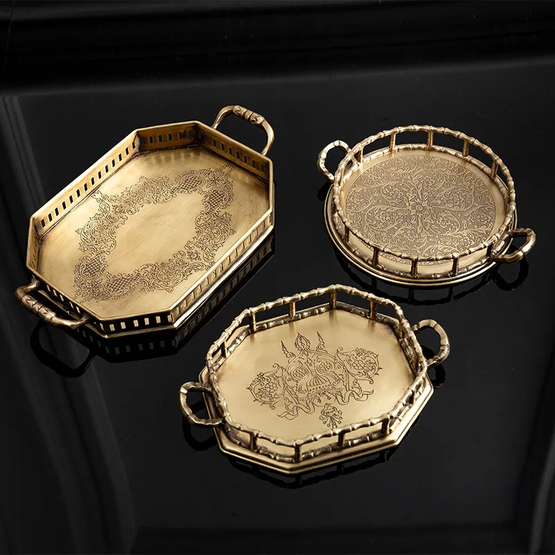 Home Imported Engraved Display Tray, Brass, Retro Aromatherapy Tray