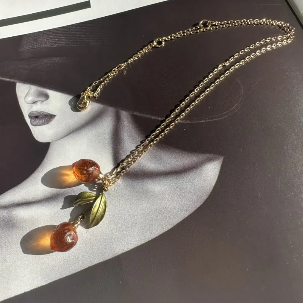 

Trendy Cute Plant Fruit Series Retro New Fresh Niche Color Lemon Orange Pendant Necklace Collarbone Chain