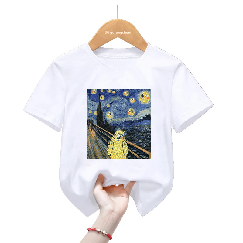 Camiseta con estampado de Arte de loro cacatúa para niñas y niños, camiseta divertida de cielo estrellado, ropa para niños, camisetas de moda de verano