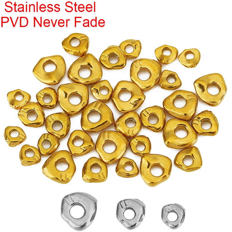 20pcs 3 4 5 mm Irregular Stainless Steel Necklace Beads Bulk PVD Never Fade Spacer Beads Diy Bracelet Findings Jewelry Making
