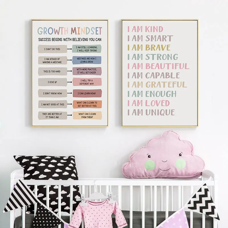 Modern Cute Growth Mindset Quotes Canvas Poster Prints Simple Motivational Wall Decorative Painting for Room Home Art Decor