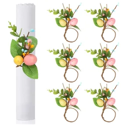 6/1pcs Easter Bunny Eggs Napkin Ring Holders Artificial Plants Napkin Buckles Happy Easter Party Home Table Decoration Supplies