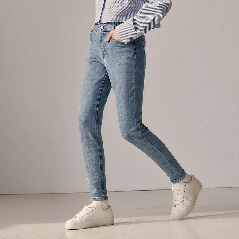 Semir celana panjang pinggang tinggi wanita, Jeans panas tenaga surya, celana Slim Fit musim dingin 2023