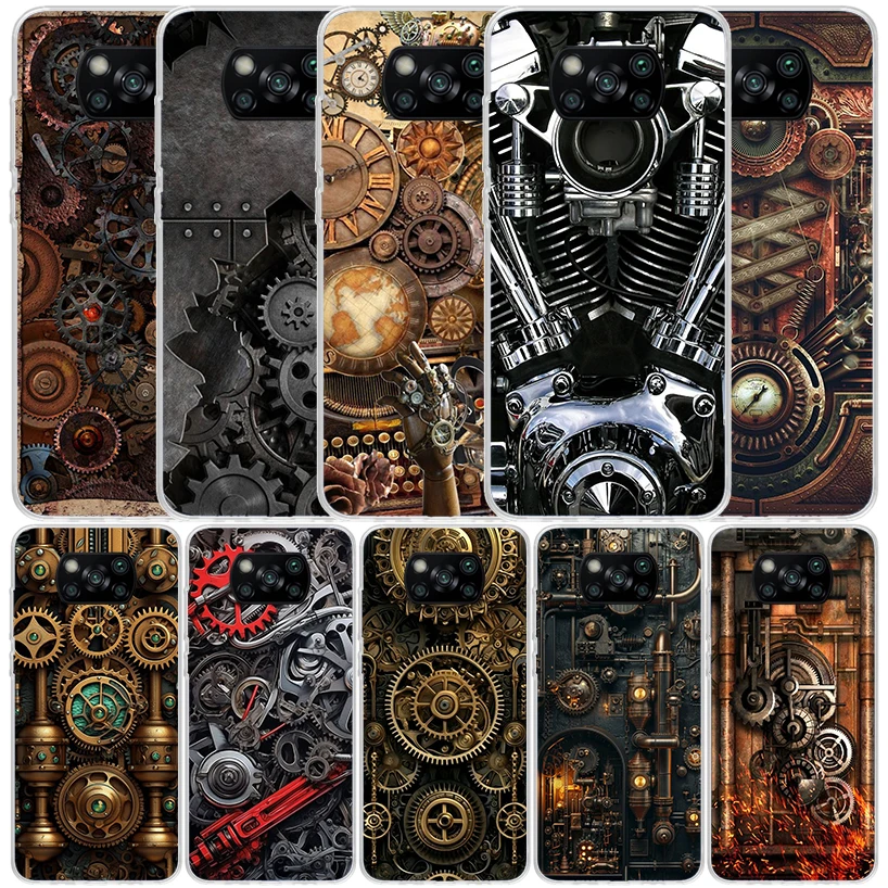 Steampunk Gear Mechanical Phone Case For Xiaomi Poco X7 X6 X5 X4 X3 Nfc F6 F5 Pro F4 Gt F3 F2 F1 M5S M4 M3 M2 Soft TPU Back Cove