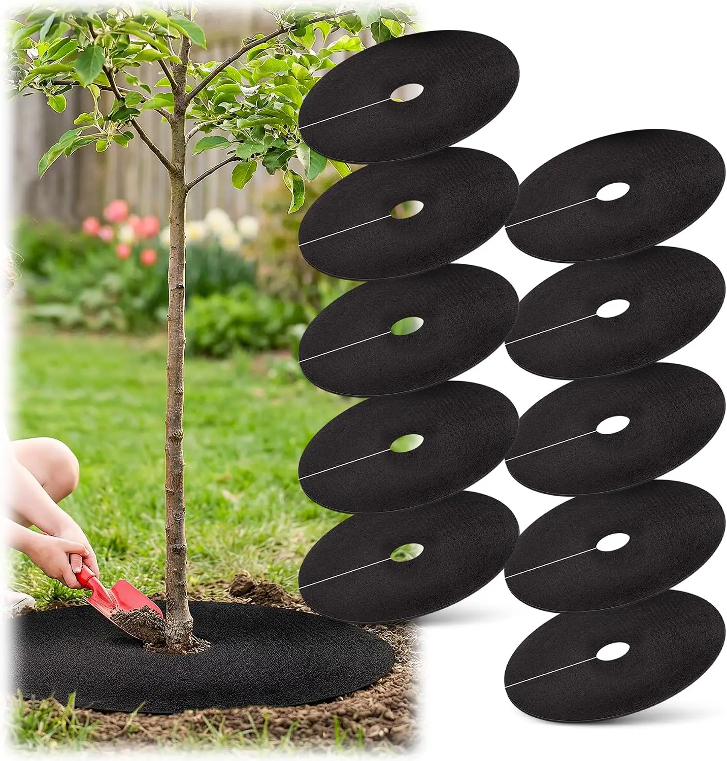 Non-Woven Tree Mulch Ring,Plant Barrier Mat, Degradable Tree Protector for Invasive Growth Control, Root Protect Tools Cloth