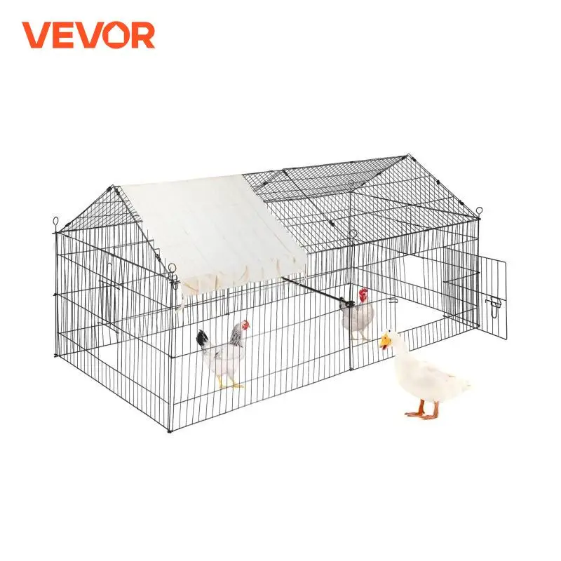 VEVOR Green/White Metal Chicken Coop Rabbit Run Enclosure Pen w/Waterproof and Sun-Proof Cover FarmPet Playpen Cage for Outdoor