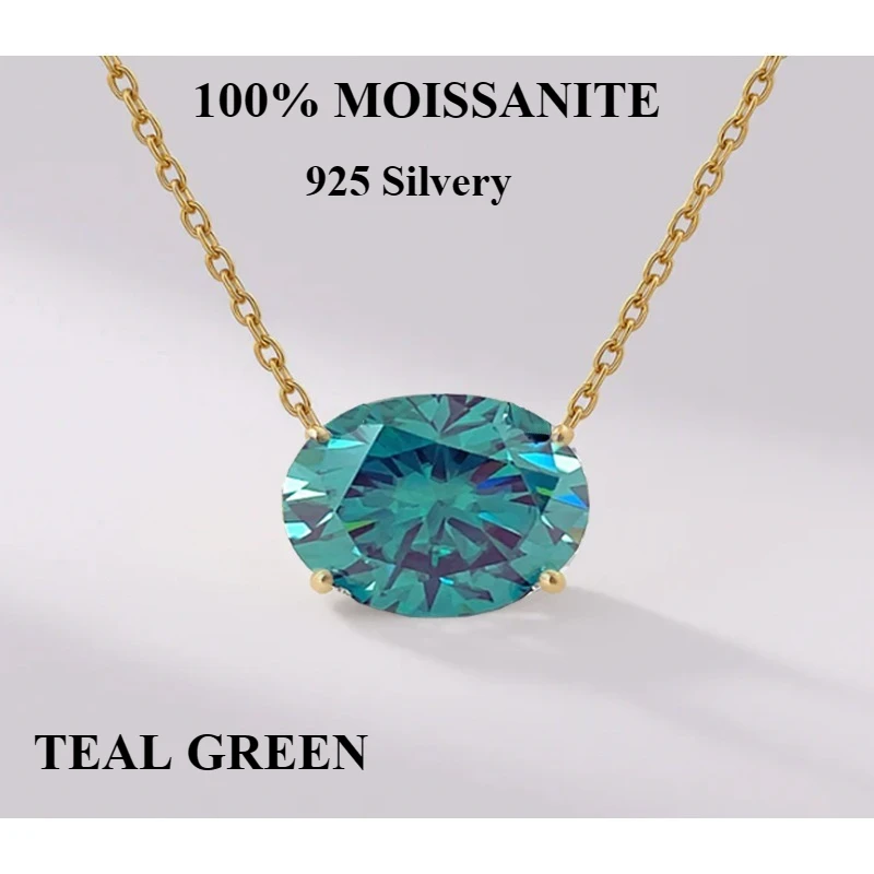 

Ожерелье из 100% муассанита, серебро 925 пробы, бирюзово-зеленый муассанит, овальная огранка, ожерелье с подвеской в форме яйца восточного запада, позолота 18 карат