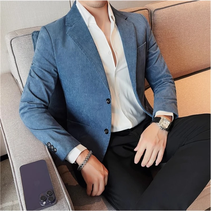 

Heritage-Grade Corduroy Blazer Men Slim-Fit Tailored Wale Jacket W/ Modern Casual Styling Timeless Versatile Slim Suit Jacket