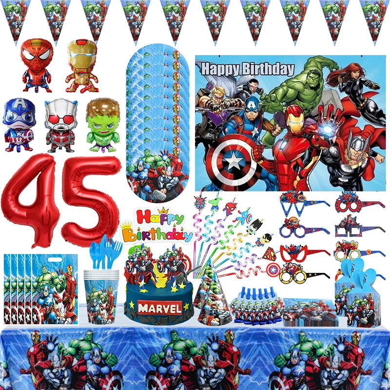 The Avengers Birthday Party Decoration Superhero Theme Tableware Cup Plate Spiderman Iron Balloon Supplies Baby Shower Boy Favor