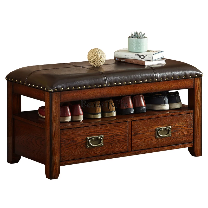 

American solid wood shoe changing stool door storage shoe rack