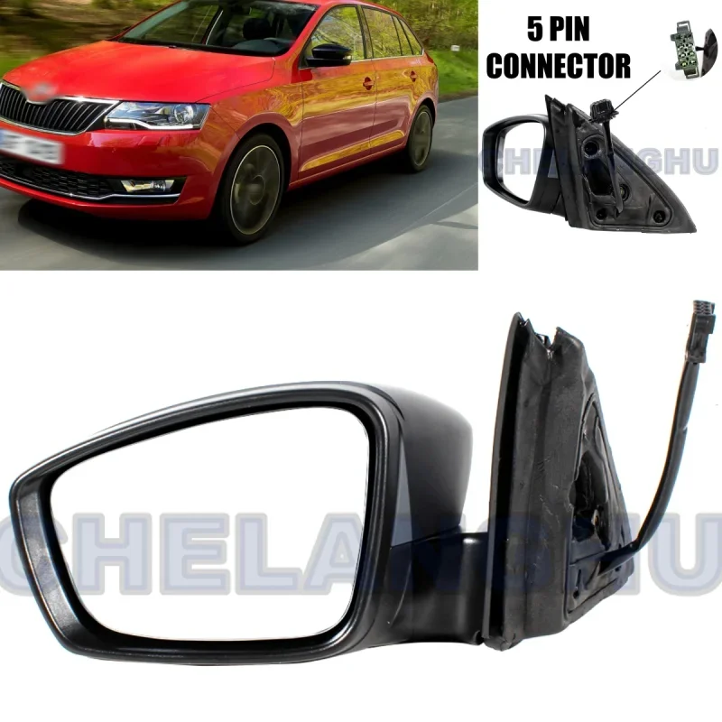 

Mirror Assembly For Skoda Rapid 2019 2020 2021 2022 2023 Left Side 5 Pins Paintable Heated Power Adjust Power Fold Turn Light