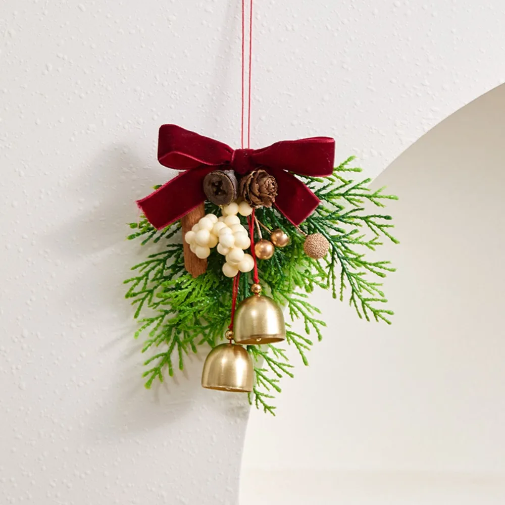 

Creative Christmas Bell Pendant 3D Velvet Bow Xmas Tree Pendant Artificial Pine Crisp Sound Christmas Hanging Decorations
