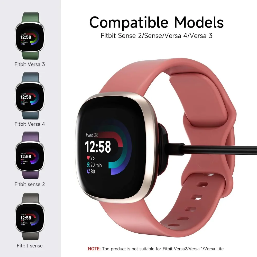 Para fitbit versa4/3 cabo de carregamento de substituição com suporte de doca usb magnético, compatível com fitbit sense2, cabo de carregamento usb