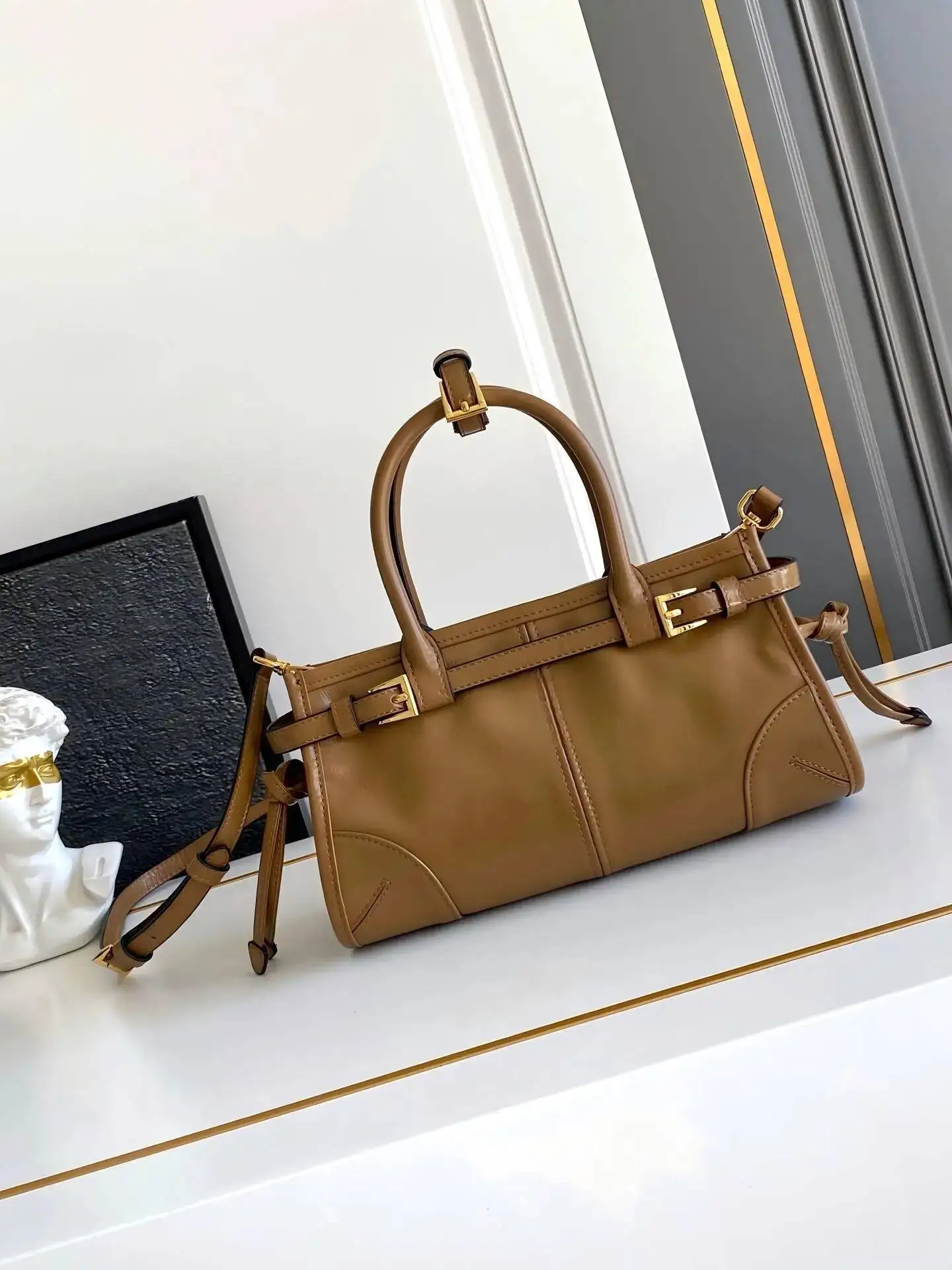 

Belt Buckle Design Shoulder Bags For Women New Luxury Designer Pureses And Handbags Pure Color Large Capacity Shopper