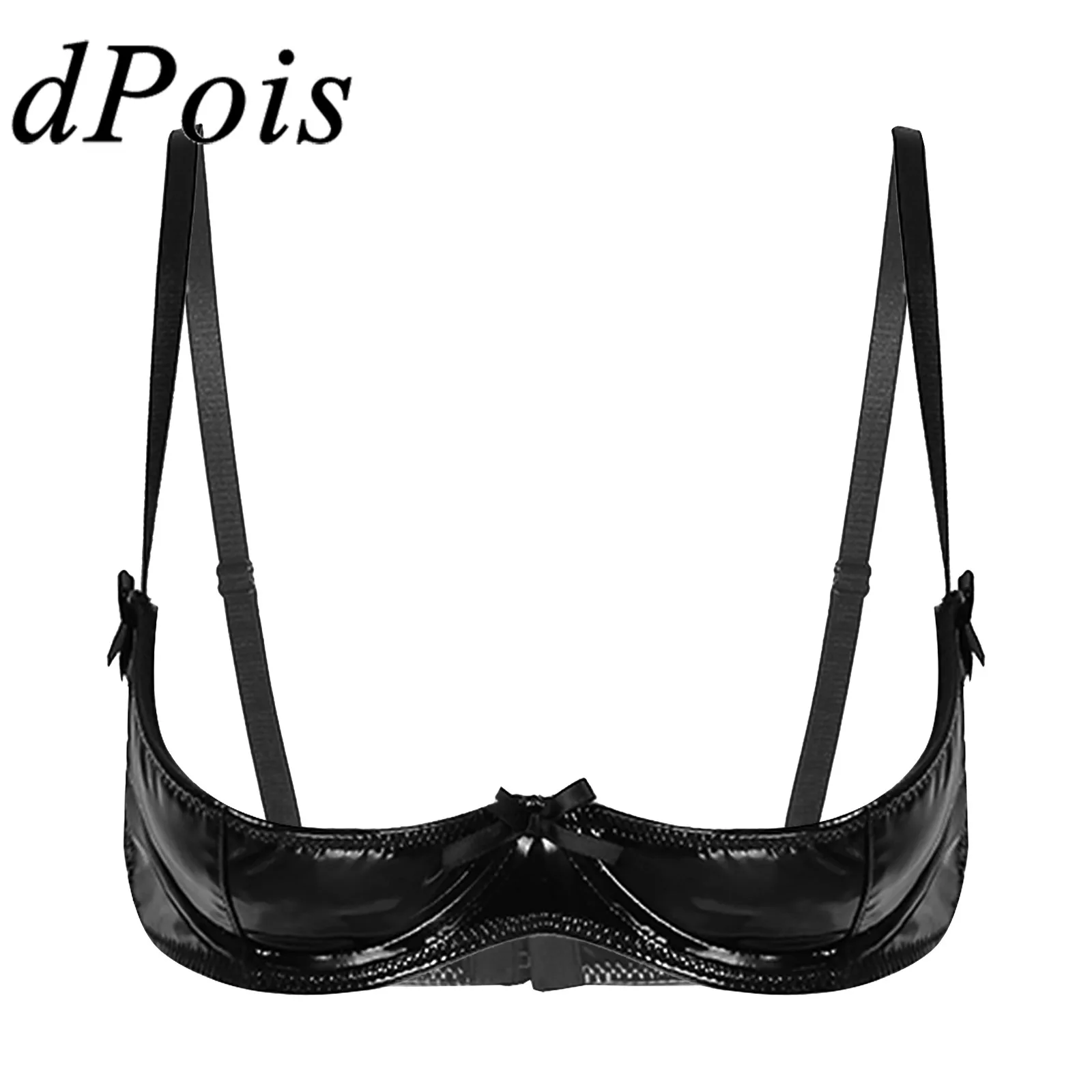 

Sexy Women Lingerie Wetlook Patent Leather Underwired Bra Underwear Unlined Brassiere Woman Open Cups Bras Tops Braltte