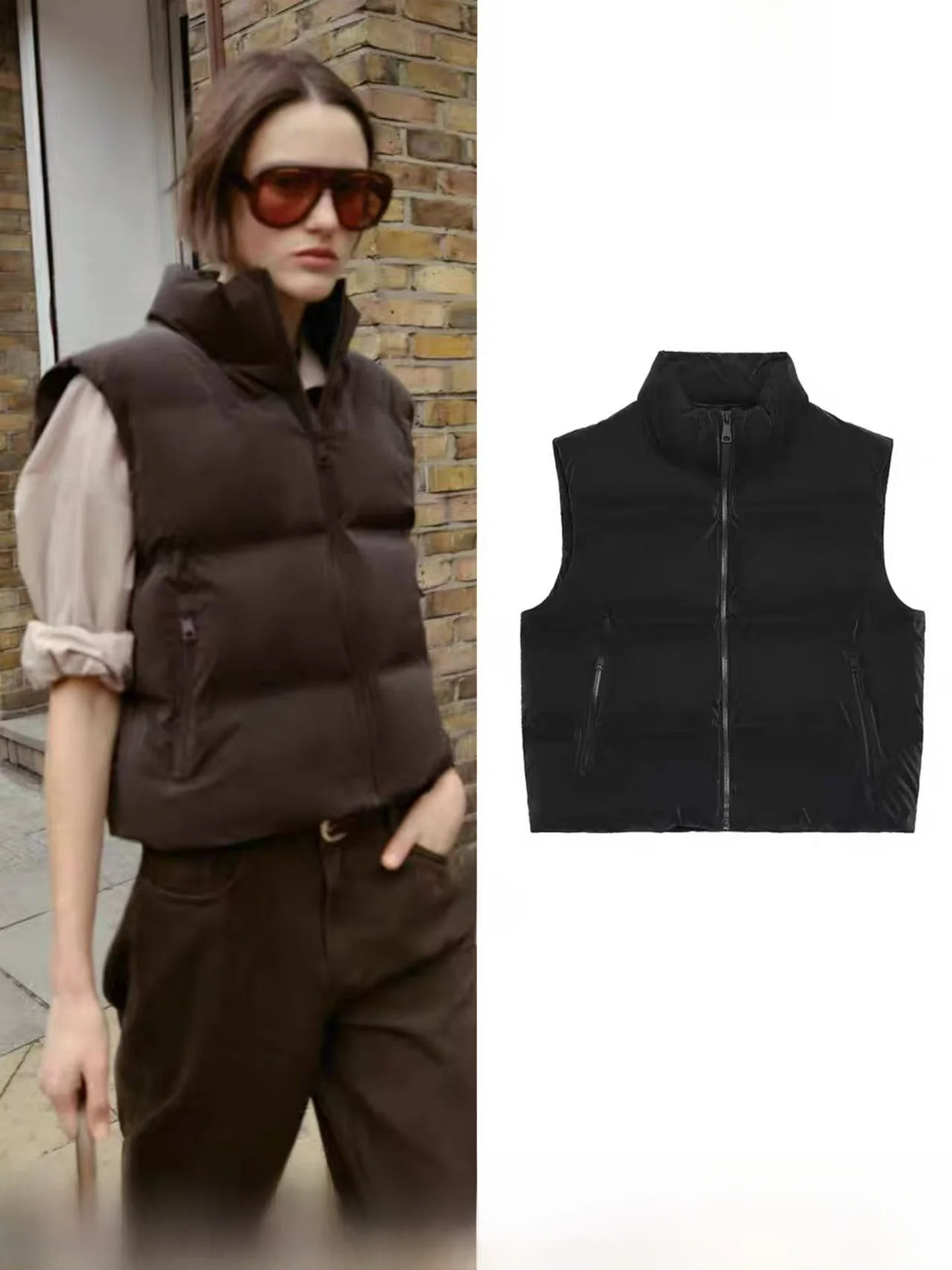 

New Autumn Women's Short Casual Cotton Vest No Sleeve Jacket Bread Clothes Polyester Fiber Zipper Closure Strong Heating Index