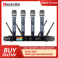 GAW-M46 4 Channel Anti-Noise Professional Wireless UHF Receiver Interview Microphone High Fidelity Multiple Mic Church Recording