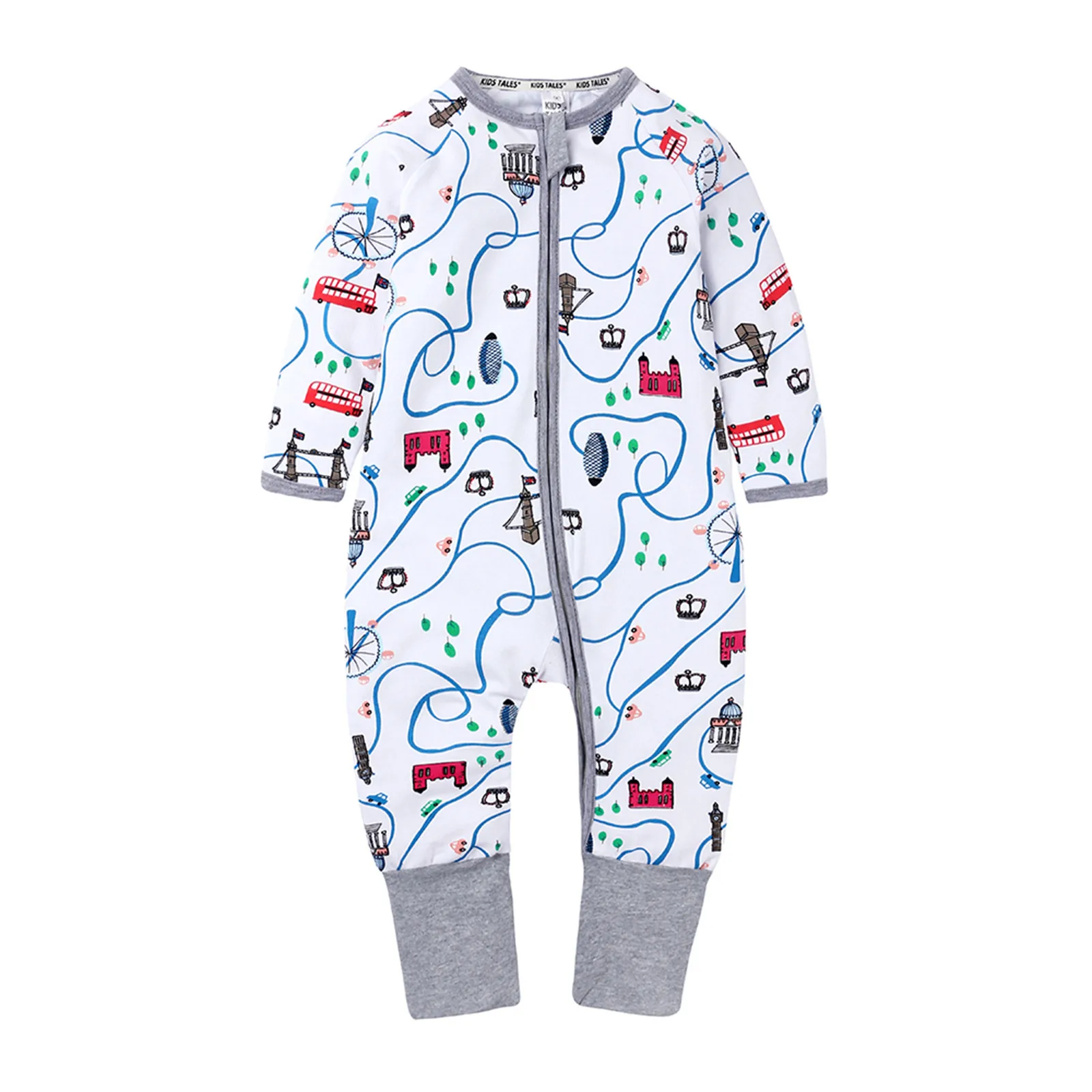 Toddler Baby Boys Girls Romper Jumpsuit 1 2 3 Years Kids Cute Cartoon Print Long Sleeve One-Piece Home Clothes  Zip Up Outfits