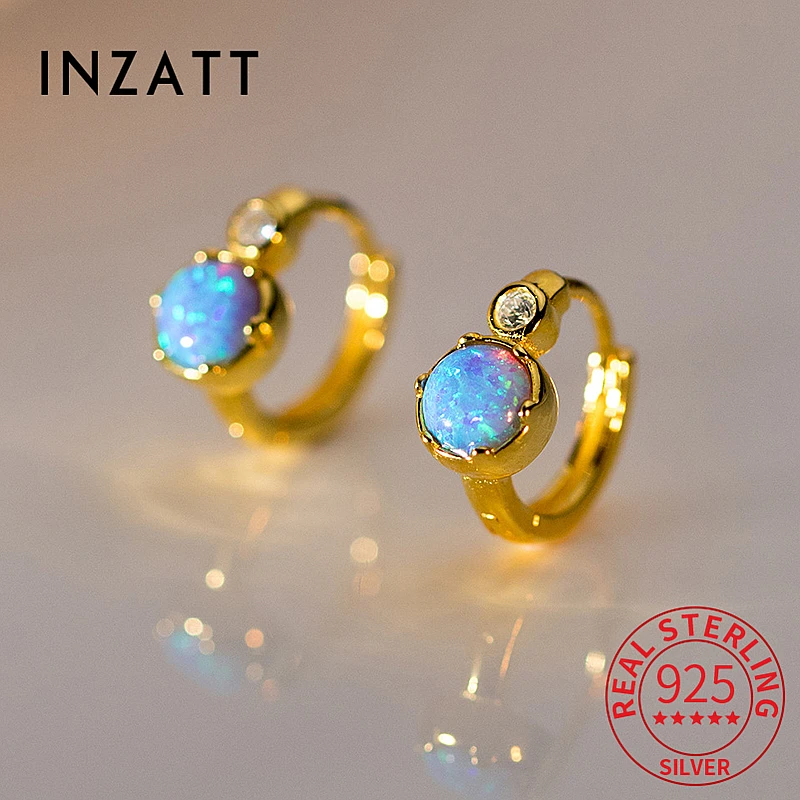 

INZATT Real 925 Sterling Silver 6mm Opal Zircon Round 9mm Hoop Earrings for Women Classic Fine Jewelry Geometric Accessories