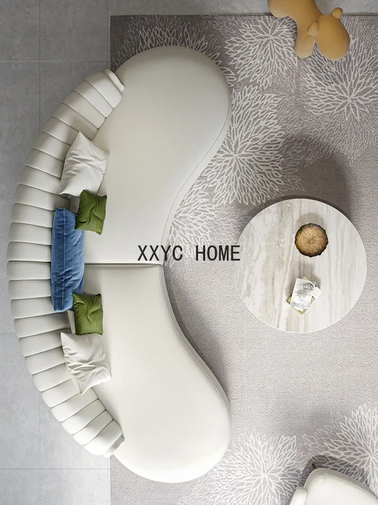 Modern Cream Style Light Luxury Leather Sofa U-Shaped Curved Sofa