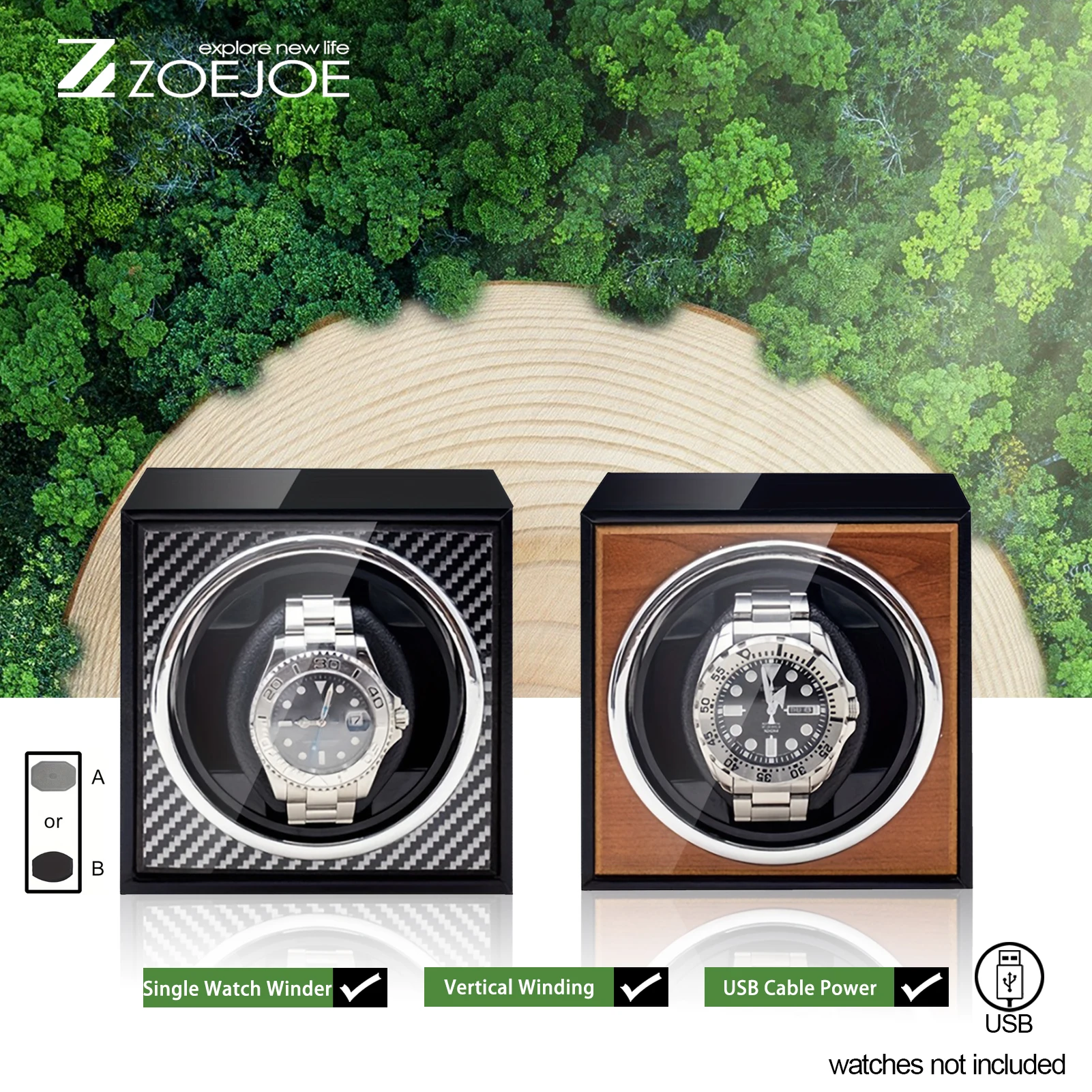 

ZOEJOE Автоматическое устройство для намотки часов с одним слотом, USB-кабель, мягкая регулируемая подушка из искусственной кожи, малошумные намоточные устройства для часов, подарок для мужчин