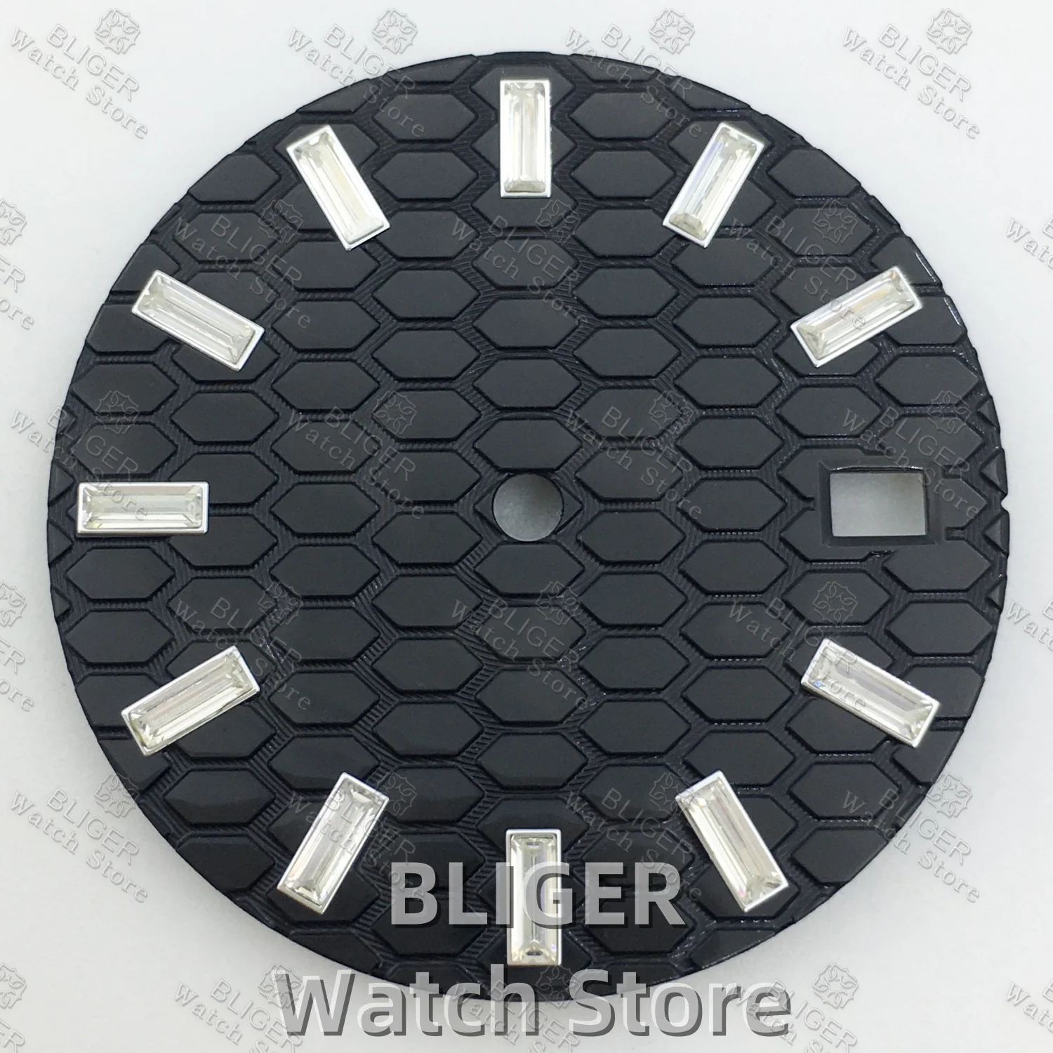 Mostrador de relógio com textura de favo de mel, 29mm, preto, prata, ouro rosa, índice de diamante, ajuste do movimento nh35 nh36