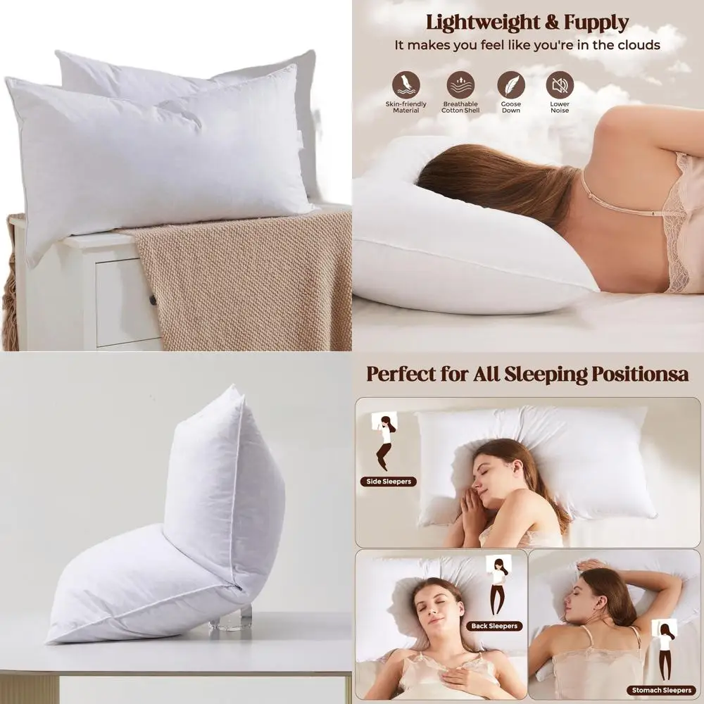 

Luxury King Size Goose Down Pillows Set of 2, 100% Cotton Cover, Ideal for All Sleep Positions