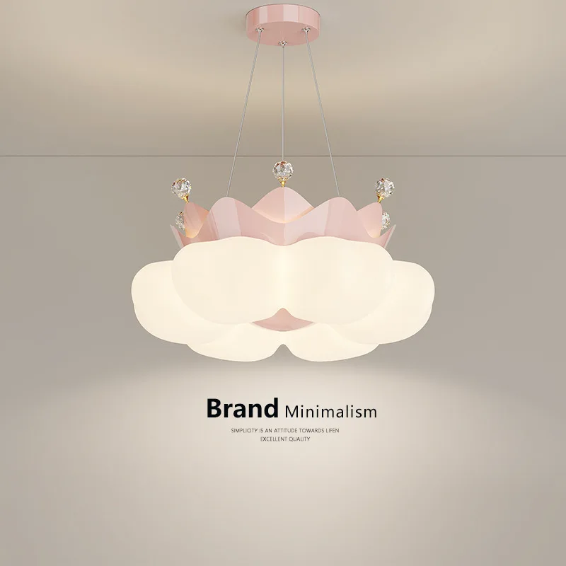 Princess Room Girl Bedroom Ceiling Lamps Pink Crown Petal Lamp Warm Romantic Baby Room Children\'s Room Crown Cloud Ceiling Light