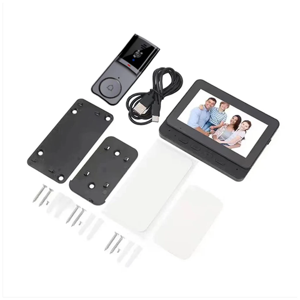 جرس باب فيديو لاسلكي مع شاشة IPS 4.3 بوصة، رؤية ليلية بالأشعة تحت الحمراء ومقاوم للماء 2.4G WiFi لأمن المنزل/الشقق