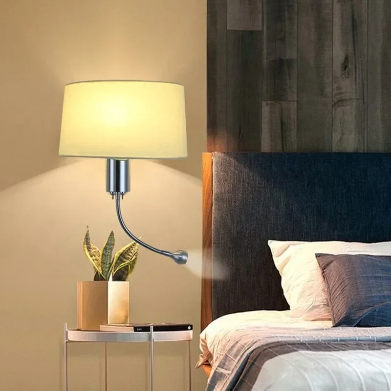 

Led Nordic Bedside Fabric art Lamp Reading Wall lamp Modern American Bedroom Retro creative indoor With Night Lamp lighting