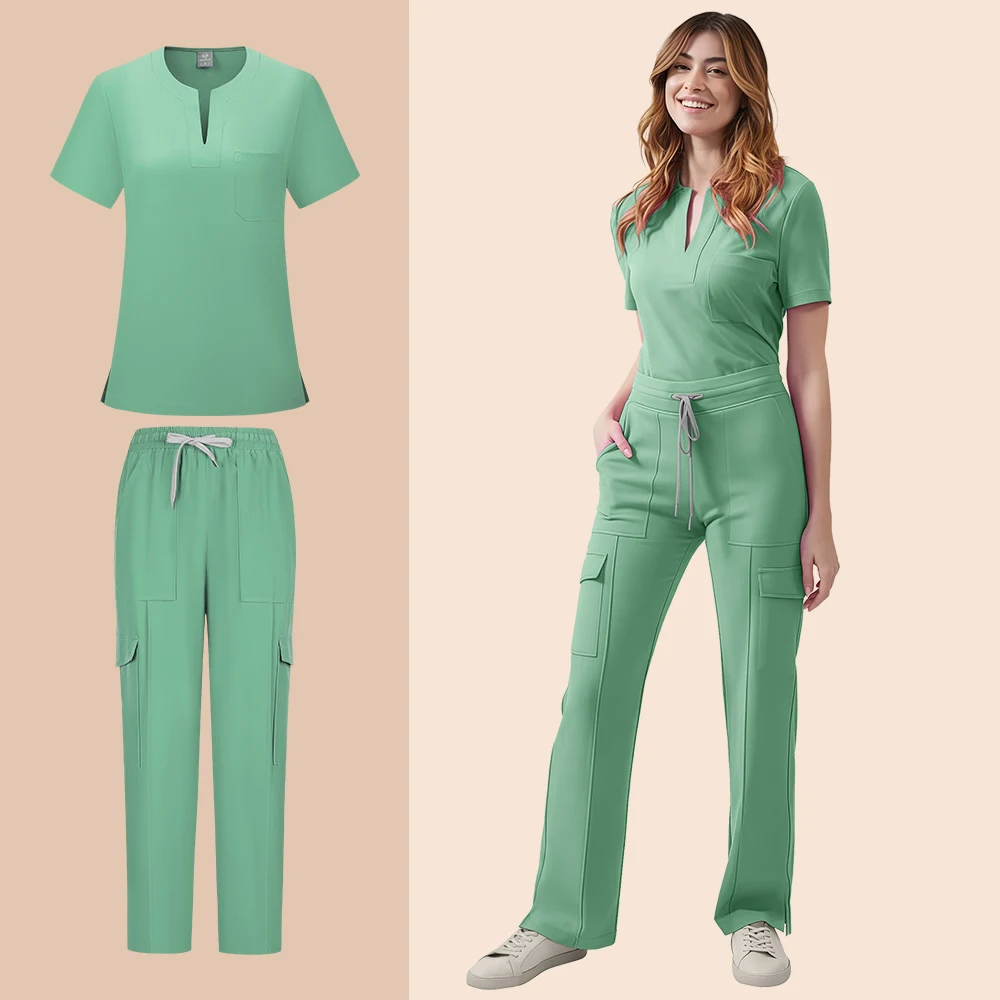 Medische Scrubs Uniform Vrouwen Verpleegkundige Scrub Set Pocket Top + Broek 2-delig Pak Verpleging Operatiekamer Kleding Schoonheidssalon Werkkleding